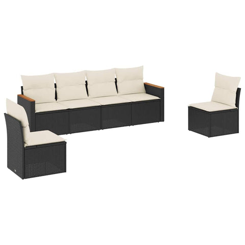 vidaXL Patio Sofa Set with Cushions 6 Piece, Outdoor Conversation Set, Sectional Sofa for Balcony Garden, Modern Style, Black Poly Rattan