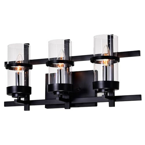CWI Lighting Sierra 3 Light Black Wall Sconce, 21-Inch Wide Modern Industrial Bathroom or Vanity Light Fixture