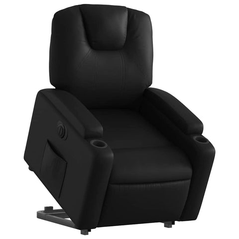 vidaXL Black Faux Leather Electric Recliner Armchair with Power Lift, Cup Holders, and Side Pocket for Living Room Comfort