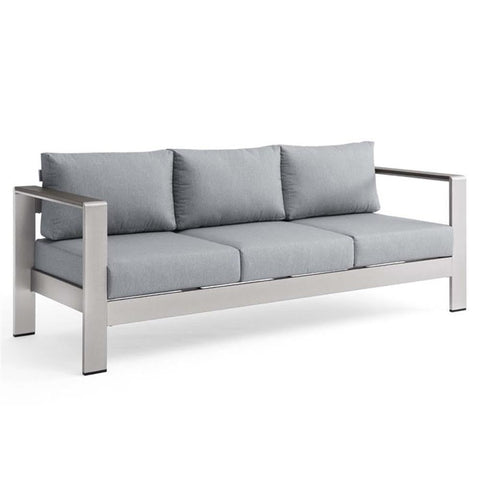 Modway Shore Outdoor Patio Aluminum and Fabric Sofa in Silver/Gray