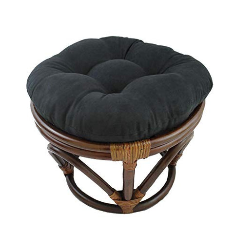 Blazing Needles Solid Microsuede Tufted Round Footstool Cushion, 18", Black