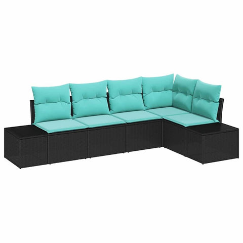 vidaXL Garden Sofa Set with Cushion 5 pcs Black Poly Rattan, Modern Outdoor Sofa Set, Rectangular, Weather-Resistant, Perfect for Patios, Gardens, and Relaxation
