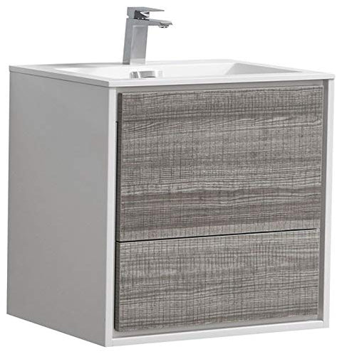 Kube DL24-HGASH DeLusso 24" Ash Gray Wall Mount Modern Bathroom Vanity