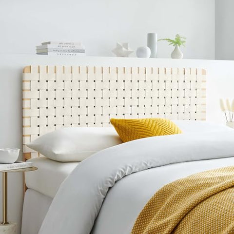 Modway Sparta Weave Full Vegan Leather Headboard in Natural Beige