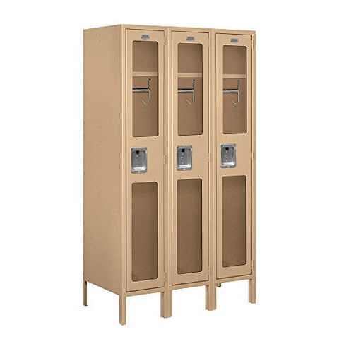 Salsbury Industries S-61358TN-A 12" Single Tier, 3 Wide x 5 Feet High x 18 Inches Deep, Assembled See-Through Metal Locker, Tan