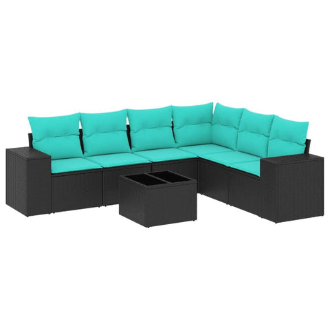 vidaXL 7 Piece Garden Sofa Set with Cushions Black Poly Rattan