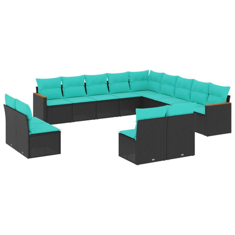 vidaXL 13-Piece Patio Sofa Set with Cushions - Black Poly Rattan Outdoor Furniture, Modular, Weather- for Garden, Terrace, Deck