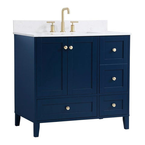 Elegant Decor Sommerville 36" MDF Single Bathroom Vanity with Backsplash in Blue