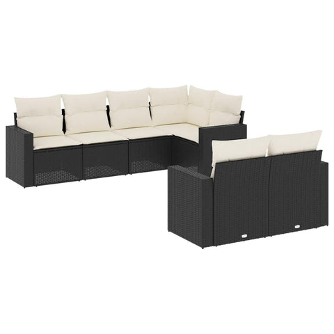 vidaXL Patio Sofa Set with Cushions 7 Piece, Outdoor Conversation Set, Sectional Sofa for Balcony Garden, Patio Furniture, Black Poly Rattan
