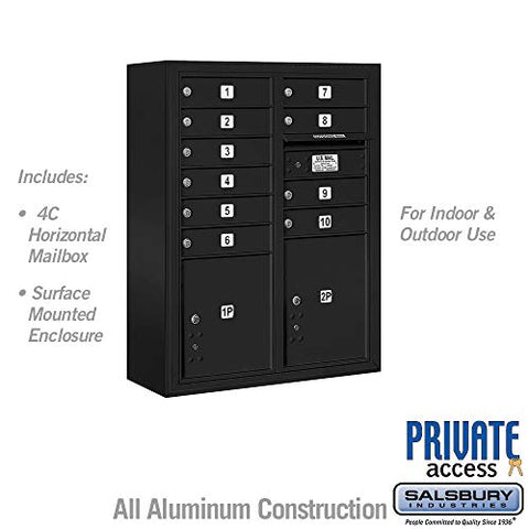Surface Mounted 4C Mailbox-38-5/8 H-10 MB1 DRS/1 PL4/1 PL4.5-Black-Front Load-Private