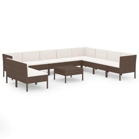 vidaXL Garden Lounge Set 11 Piece, Sectional Sofa for Outdoor, Couch with Cushions, Patio Lounge Set, Farmhouse Modern, Poly Rattan Brown
