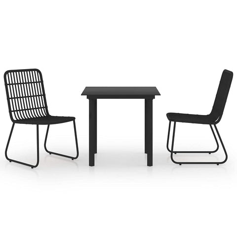 vidaXL Patio Dining Set 3 Piece Garden Dinner Dinette Table Chair Balcony Backyard Terrace Outdoor Home Seating Furniture Poly Rattan and Glass