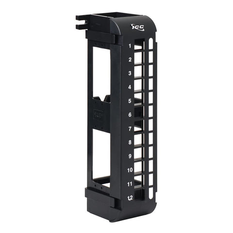 ICC 12 Port Blank Keystone Patch Panel with 89U Wall Mount Bracket for Slim Profile Keystone Jacks (Sold Separately), UL Listed, Black, IC107BP12V