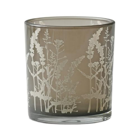 Melrose International Votive Holders Set of 3 - Glass Candle Holders - Wildflower Design Gray