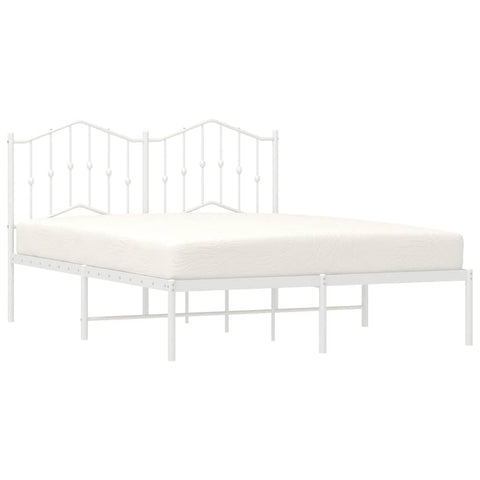 vidaXL Full Metal Bed Frame with Headboard and Stable Slats, Under Bed Storage Space, Sturdy Steel Construction and Easy Assembly, Minimalist Style, White, 12'' High, Without Mattress