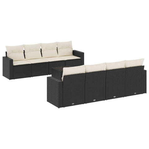 vidaXL Patio Sofa Set with Cushions 9 Piece, Sectional Sofa with Glass Table, Outdoor Conversation Set, Patio Furniture, Black Poly Rattan