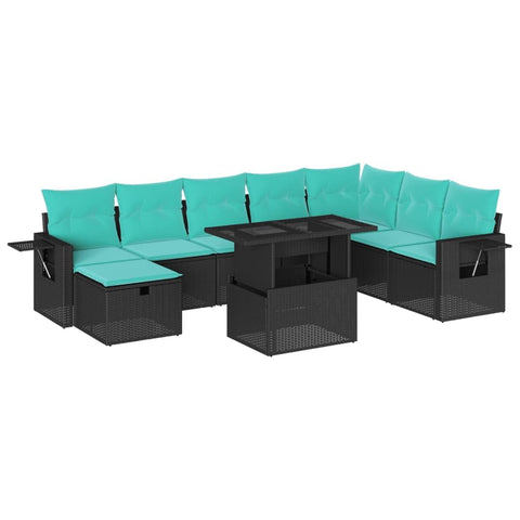 vidaXL 9 Piece Garden Sofa Set with Cushions Black Poly Rattan
