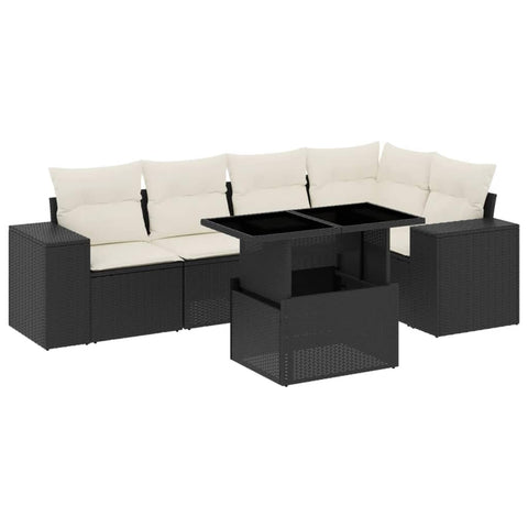 vidaXL Patio Sofa Set with Cushions 6 Piece, Garden Lounge Set, Outdoor Conversation Set, Sectional Sofa for Garden, Modern Style, Black Poly Rattan