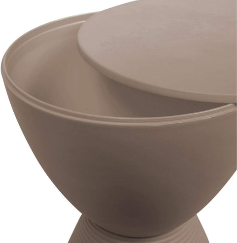 Taupe Side Table Modern ABS Shell Ribbed Hourglass Drum Accent Compact End Table with Removable Lid Storage for Indoor Outdoor Use 16.75H x 11.75W x 11.75D Boyd Series