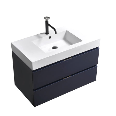 Bliss 36" Blue Wall Mount Modern Bathroom Vanity