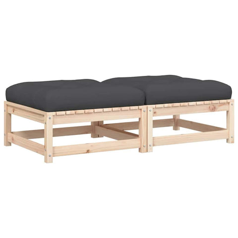 vidaXL 2 Piece Rustic Patio Footstools Set with Weather Resistant Cushions Solid Pine Wood Footrests for Indoor and Outdoor Use Ideal Garden Balcony Gray Anthracite Finish Foot Stool Wooden Footstool