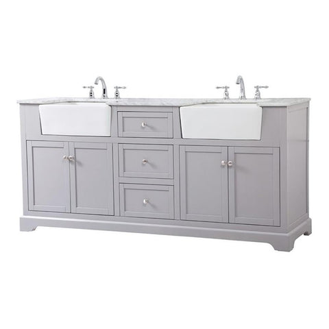 Elegant Decor Franklin 72" Aluminum MDF Double Bathroom Vanity in Gray