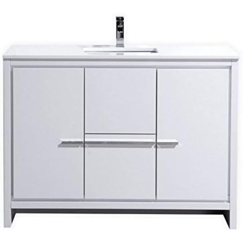 Oakestry Dolce 48 Inch High Gloss White Freestanding Modern Bathroom Vanity with White Quartz Countertop Undermount Sink and Soft Close Drawer