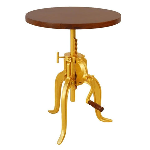 Regan Adjustable Crank Accent Table - Elm/Gold