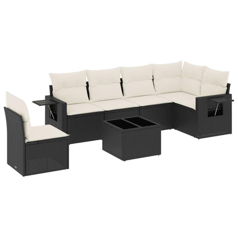 vidaXL Patio Sofa Set with Cushions 7 Piece, Outdoor Conversation Set, Sectional Sofa for Balcony Garden, Modern Style, Black Poly Rattan