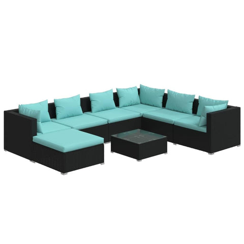 vidaXL Patio Lounge Set 8 Piece, Patio Furniture Set for Outdoor Garden, Sectional Sofa with Cushions, Corner Sofa, Poly Rattan Black
