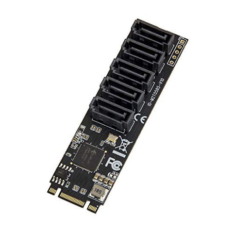 Internal 5 Port Non-RAID SATA III 6GB/s M.2 B+M Key Adapter Card for Desktop PC Support SSD and HDD. JMB585 Chipset