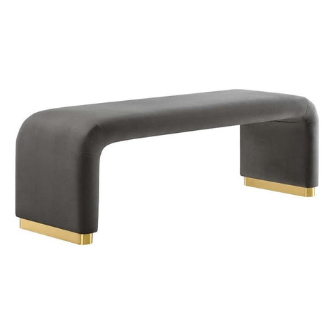 Modway EEI-6734-BRA-STG Koda Performance Velvet Waterfall Long Bench, Brass Storm Gray