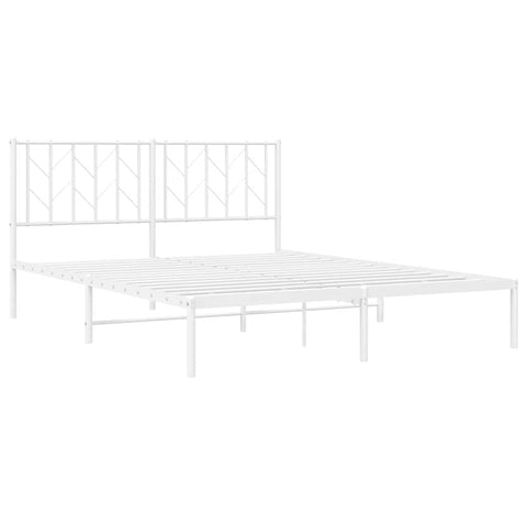 vidaXL 12" Metal Queen Bed Frames with Headboard, Platform Bed Frame with Strong Metal Slats Support, Under Bed Storage, Noise Free, White, Without Mattress