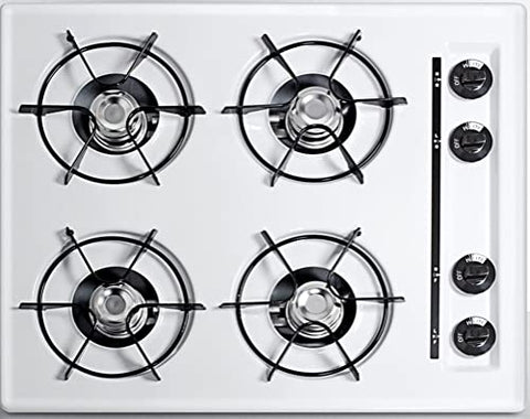 24 wide LP gas cooktop with four open burners and battery-start ignition