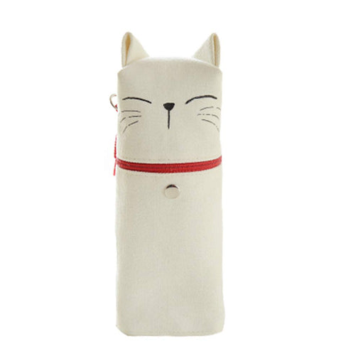 Cute Standable White Smile Cat Pencil Pen Holder with Handle for Students Office