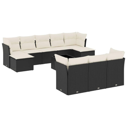 vidaXL Patio Sofa Set with Cushions 11 Piece, Sectional Sofa with Glass Table, Outdoor Conversation Set, Modern Style, Black Poly Rattan