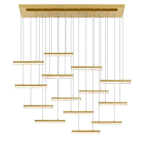 CWI Lighting Stagger Integrated LED 60" Brass Modern Chandelier with Handmade Textured Glass for Dining Room Foyer Bedroom Living Room