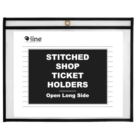 C-Line Stitched Shop Ticket Holders, Both Sides Clear, Open Long Side, 12 x 9 Inches, 25 per Box (49912)
