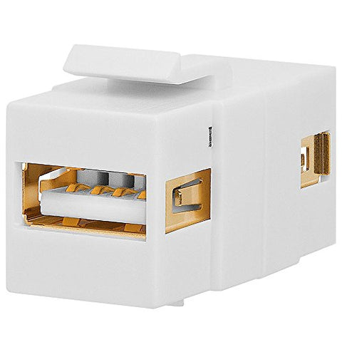 Cmple - USB 2.0 Keystone Jack A Female to A Female Coupler Extension Keystone Jack Adapter Flush Type, USB Type-A to USB Type-A Female Adapter - White
