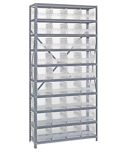 Quantum Storage Systems 1275-207CL Solid Heavy Duty 10 Shelves 36 Store-More Clear Bins 75" H x 36" W x 12" D