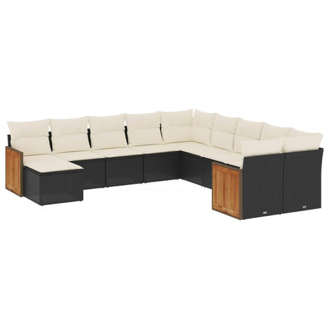 vidaXL Patio Sofa Set with Cushions 11 Piece, Outdoor Conversation Set, Sectional Sofa for Balcony Garden, Modern Style, Black Poly Rattan