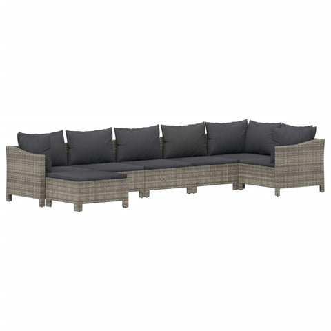 vidaXL 7 Piece Patio Lounge Set, Weather-Resistant Gray Poly Rattan, Outdoor Furniture Set with Thickly Padded Cushions, Powder-Coated Steel Frame, Trendy and Comfortable, Ideal for Garden/Poolside