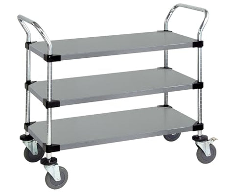 UTILITY CART 3 SOLID SHELVES STAINLESS