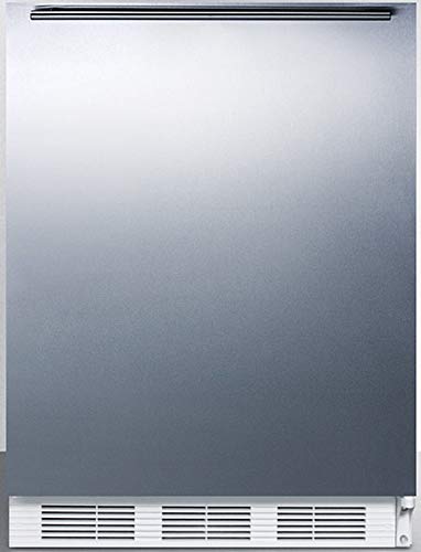 Summit Appliance CT661WSSHH 24" Wide Refrigerator-Freezer; Cycle Defrost; Stainless Steel Wrapped Door; Professional Towel Bar Handle; Adjustable Glass Shelves; Clear Crisper; White Cabinet