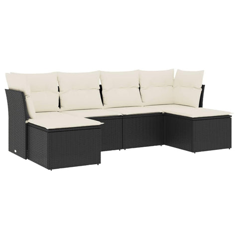 vidaXL Patio Sofa Set with Cushions 6 Piece, Outdoor Conversation Set, Sectional Sofa for Balcony Garden, Modern Style, Black Poly Rattan