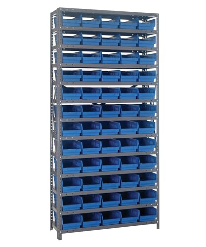 Quantum Storage Systems 1275-102BL Steel Shelving Unit with 4" Shelf Bins, 12" D x 36" W x 75" H, Blue