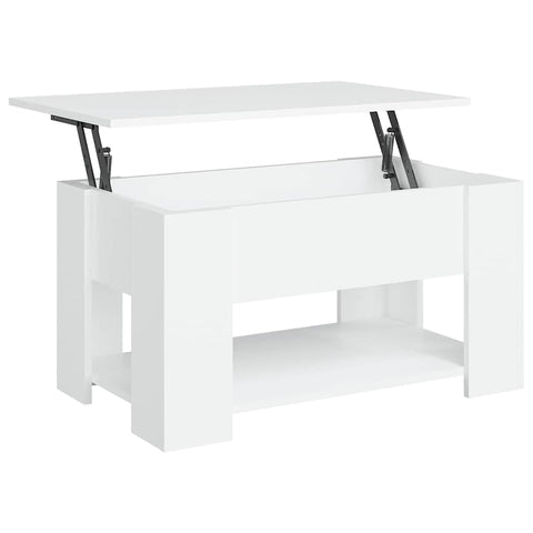vidaXL Coffee Table, Lift Top End Table with Hidden Compartment, Accent Sofa Table for Living Room, Modern Style, White Engineered Wood