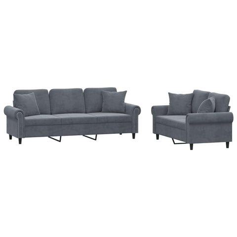 vidaXL Sofa Set with Pillows 2 Piece, Sectional Sofa for Living Room, 3 Seat Sofa Loveseat Couch Armchair, Modern Style, Dark Gray Velvet