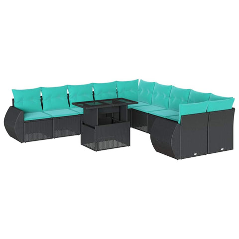 vidaXL 11 Piece Garden Sofa Set with Cushions Black Poly Rattan
