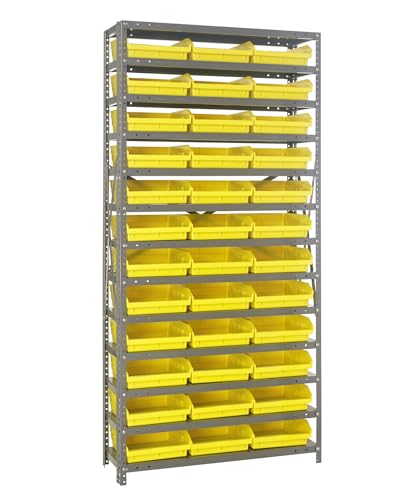 Quantum Storage Systems 1275-109YL Steel Shelving Unit with 4" Shelf Bins, 12" D x 36" W x 75" H, Yellow